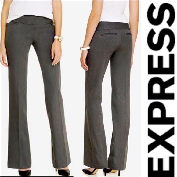 Express Editor Grey Striped Wide Waistband Flare Leg Trouser Pants - Picture 5 of 5